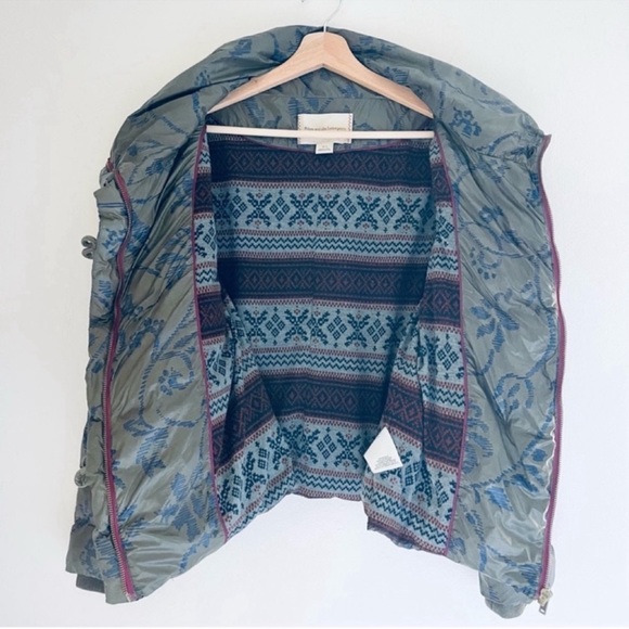 Anthropologie Convertible Floral Puffer Quilted Jacket Vest In Green Blue Size S - Picture 5 of 13